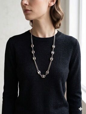 Maison Birks Silver Sterling Silver Mariner Link Double Chain Station Necklace